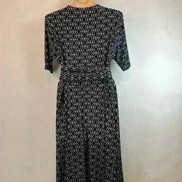 41 Hawthorn Dress Navy Women’s 1X Faux Wrap Midi Geometric Design - Picture 3 of 9